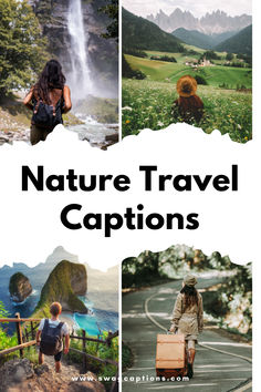 the words nature travel captions are overlaided with images of people walking and riding bikes