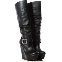 CiCiHot Black Faux Leather Knee High Buckle Up Platform Wedge Boots ($48) ❤ liked on Polyvore featuring shoes, boots, heels, black platform boots, black heel boots, platform wedge boots, platform boots and knee high boots Prom Shoes High Heels, Platform Wedge Boots, Boots Skirt, Shoes Classy, Black Buckle Boots, Classy Heels, Knee High Wedge Boots, Black Wedge Boots, Dress Boots Women