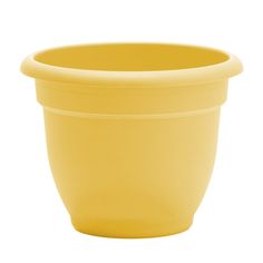 a yellow plastic bowl on a white background