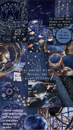 collage of space and stars with words written on them that say, i know nothing about