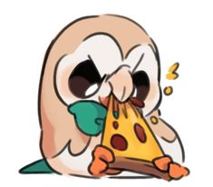 an owl is eating a slice of pizza