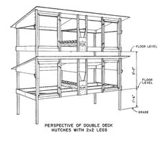 a drawing of a double deck hutch with 2x2 levels and floor level