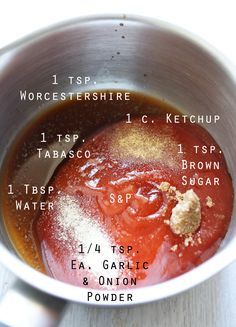 ingredients in a saucepan for making tomato soup on a counter top with information about how to make it