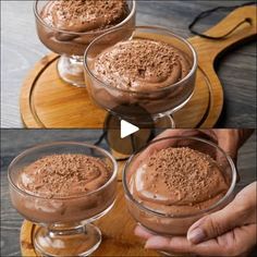 three pictures showing how to make chocolate mousse