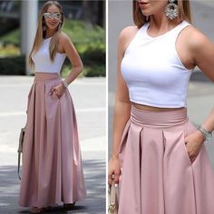 Feminine White Maxi Skirt For Day Out, Casual White Maxi Skirt For Party, Feminine White Relaxed Maxi Skirt, White Feminine Relaxed Maxi Skirt, White High Waist Maxi Skirt For Day Out, White Relaxed Feminine Maxi Skirt, White Pleated Maxi Skirt For Party, Rock Outfit, Elegant Prom Dresses