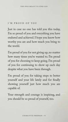 a letter written in black and white with the words i'm proud of you