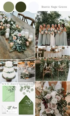 the wedding color scheme is green, white and gray with greenery on each side