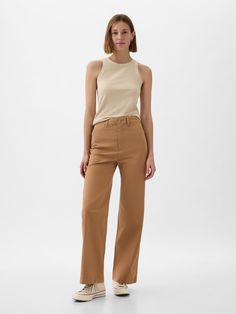 High Stride Wide-Leg Ankle Khakis | Gap Long White Socks, Basic White Tee, Agricultural Practices, Minimal Look, Womens Khakis, Water Retention, Soil Health, Wide Leg Linen Pants, Brown Pants