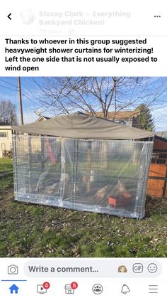 an image of a chicken in a cage on the grass with text that reads, thanks to whoever in this group suggest they haven