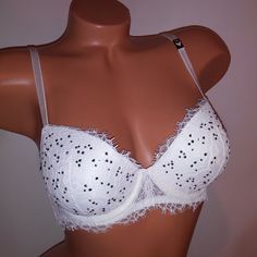 Victoria Secret Bra Lined Demi Bling Studded White Dream Angels Lace Underwire New With Tags *Bundle To Save Chavonne11 52621 32d 34b 36b 34c 36d 36dd 36ddd 38c 38d 38dd 38ddd Party Bra With Removable Pads In White, White Party Bra With Removable Pads, Victoria's Secret White Padded Bra, White Underwire Bra For Night Out, White Padded Bra For Party, Feminine White Bra For Party, Feminine White Party Bra, Victoria's Secret White Bra With Removable Pads, White Victoria's Secret Push-up Bra