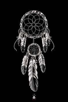 a black and white drawing of a dream catcher