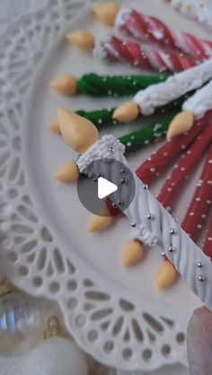 a white plate topped with lots of candy canes