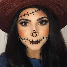 Scarecrow Makeup Ideas, Scarecrow Halloween Makeup, Skeleton Face Paint, Makeup Ideas For Halloween, Halloween Costumes Scarecrow, Scarecrow Makeup, Halloweenský Makeup, Scarecrow Halloween