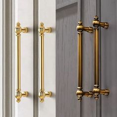 an image of two doors with handles and knobs on each door side by side