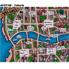 a cartoon map of the city of velaris, with words written on it