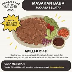 the menu for maskan baba, which is served with grilled beef and sauces