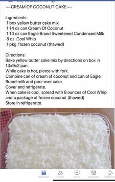 the ingredients for coconut cake in a plastic container