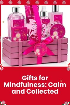 gifts for mindfulness calm and collected in pink with snowflakes on the background