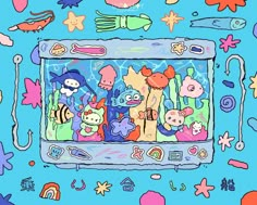 an image of children's artwork on a computer screen with fish and sea creatures