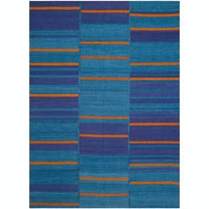 blue and orange striped rug on white background