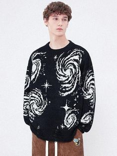 Aelfric Eden Mens Long Sleeve Van Gogh Printed Cable Knit Sweaters Casual Oversized Sweater Pullover Streetwear Fashion Outfits, Hip Hop Fashion 90s, Outfits For Characters, Streetwear Sweater, Baby Tees Y2k, Y2k Baby Tee, Jacquard Sweater, Stylish Sweaters, Japanese Streetwear