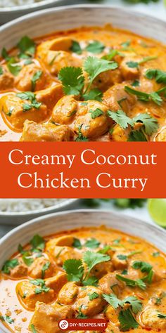 creamy coconut chicken curry in a bowl with cilantro garnish