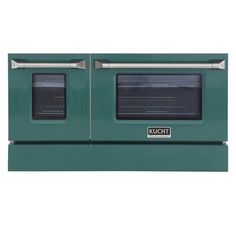 a green oven with two double doors on each side