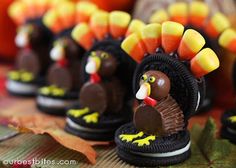 thanksgiving treats made to look like turkeys and candy cornucons are on display