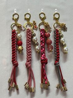 four different types of key chains with beads