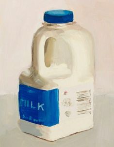 a painting of a bottle of milk on a table