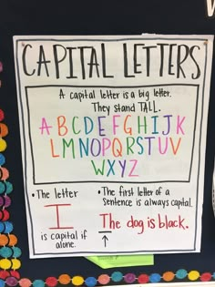 a bulletin board with capital letters on it