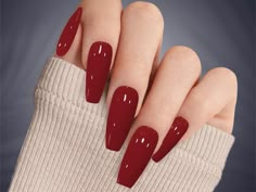 Transform your nails with our stunning Red Sangria Press on Nails! These custom hand-painted nails feature a deep, rich red shade reminiscent of a fine glass of sangria, perfect for any occasion from casual outings to formal events. You will receive a full set of 10 nails in your size along with a complimentary gift of a nail file, cuticle stick, alcohol wipes, and nail glue. If you prefer tape tabs instead of glue, just let us know. I am more than happy to personalize your order, so please reach out to me to discuss your preferences.  When it comes to sizing, I want to make sure you get the perfect fit. Please follow our Sizing Guide to determine your correct size. Please note that while I do my best to accurately showcase nail colors in photos, actual colors may vary due to screen and li Nails Colors For Christmas, Merlot Nails Acrylic, Bright Red Coffin Acrylic Nails, Fall Reds For Nails, Wine Red Nail Polish, Wine Red Nails Designs Fall, Deep Red Nail Color, Cranberry Color Nails, Red Wine Acrylic Nails