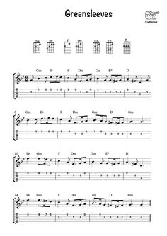 sheet music with the words greensleves on it