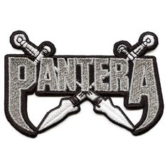 an embroidered patch with the word pantera and two crossed swords on each side