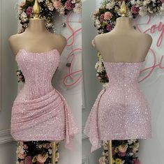 Cheap Sheath Strapless Pink Sequin Homecoming Dresses Short Birthday Outfits C2568 Party Dress Mini, Pink Dress Outfits, 18th Birthday Outfit, Mini Homecoming Dress, Dress Outfits Party, Hot Prom Dress, Sequin Homecoming Dress, Mini Homecoming Dresses, Sequin Sleeve