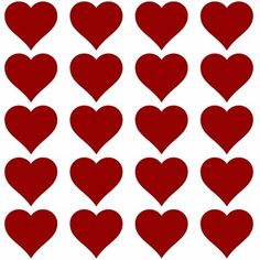 red hearts arranged in rows on white background