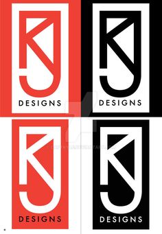 three different logos with the letter k in black, white and red