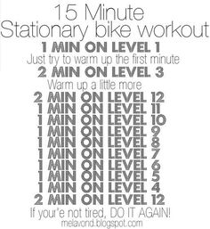 the 15 minute stationary bike workout is shown in black and white, with instructions on how to use it