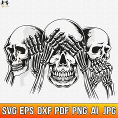 three skeleton heads with their hands on each other's head and the words svg eps