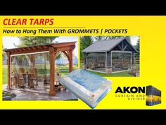 an advertisement for clear tarps and how to hang them with grommets