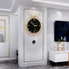 Upgrade your living room decor with our Nordic Wall Decoration Silent Pendulum Clock. Its sleek and elegant design adds a touch of Scandinavian charm to your space without any disruptive ticking noise. Crafted from a durable metal frame with an acrylic dial, this clock is not only accurate but also long-lasting, making it a valuable addition to your decor. Simplify timekeeping and promote a minimalist and stylish living room ambiance with this sleek and reliable clock. Material: Metal Frame + Ac Nordic Aesthetic, Clock Living Room, Pendulum Clock, Nordic Lights, Room Ambiance, Wall Clock Design, Nordic Wall, Creative Personality, Stylish Living Room