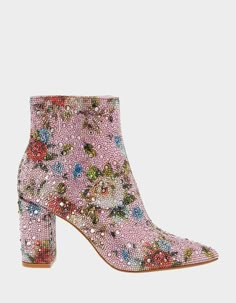 CADYF FLORAL MULTI | Floral Rhinestone Bootie – Betsey Johnson Floral Ankle Boots, Pink Skirt Set, Rhinestone Boots, Blue By Betsey Johnson, Dress Booties, Boots Combat, Betsey Johnson Shoes, Rhinestone Dress, Cool Shoes