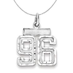 Celebrate your favorite sports player, lucky number or milestone date in your life with a prominent rhodium-plated sterling silver charm. Each satin and diamond cut number is approximately 12mm (7/16 Inch) in length, which is finished with a 3mm top bar and classic jump ring that will accommodate up to a 3mm chain. Includes a 1.25mm, 18 inch sterling silver cable chain. Bow Jewelry, Lucky Number, Small Pendant, Beautiful Watches, Jewelry Companies, Shell Pendant, Black Bow, Love Necklace, Gold Plated Silver