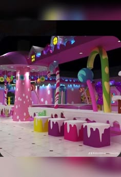 the interior of a brightly colored candy land