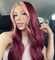 Maroon Hair, Skunk Stripe, Pink Hair Dye, Body Wave Hair, Hair Dye Colors, Hair Inspiration Color