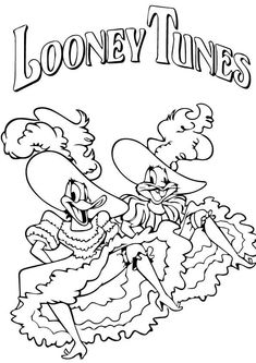 the looney tunes logo with two cartoon characters in black and white, on a white background