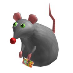 a cartoon mouse with green eyes holding a candy bar in its hand and looking at the camera