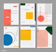 four posters with different colors and shapes