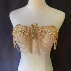 Champagne Gold Rhinestone Applique With Crystal Chains for Dress, Dance Costume, Party Dress, Stage Performance, Body Jewelry - Etsy Gold Applique Dress, Gold Rhinestone Dress, Sparkle Suit, Rhinestone Body Chain, Dress Beading, Gold Body Chain, Embellished Fashion, Wedding Dress Sash, Looks Party