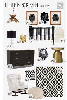 a black and white nursery room design board